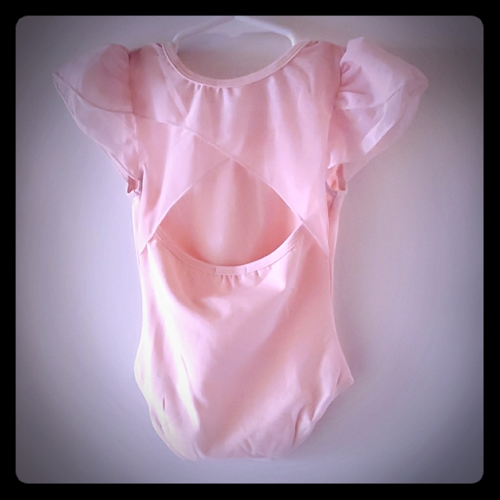 MdnMd girls flutter sleeve cross back leotard
